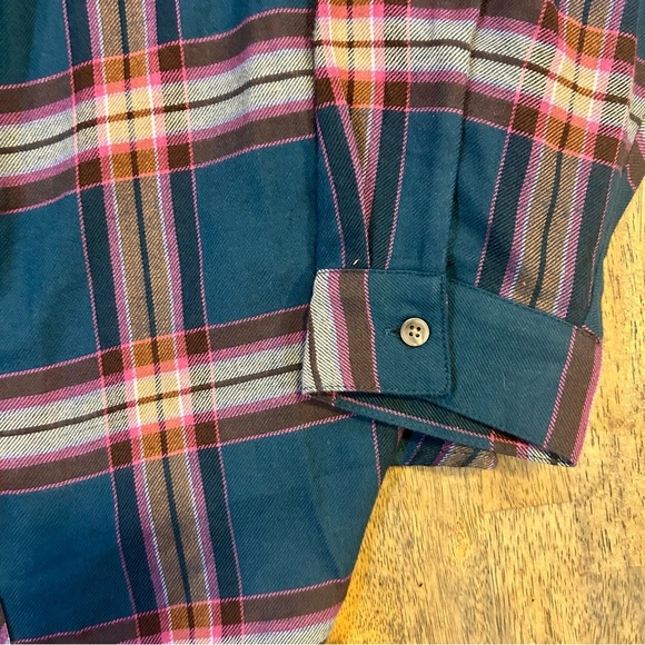 Maurices Women’s Flannel Shirt 3X Green Pink Orange Plaid Fall Button Down Soft - Picture 4 of 8